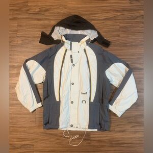 Vintage Marker White/ Gray Ski Jacket w/ Removable Hood & Dual Closure